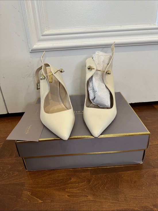 Louise et Cie Shoes - Louise et Cie Lo-Jonah sand Dollar Pointed-Toe Slingback Heels with Gold Accents